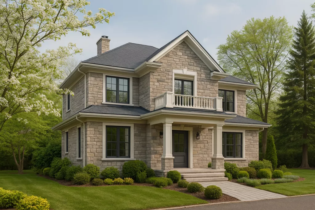 Дом из газобетона с отделкой из декоративного камня