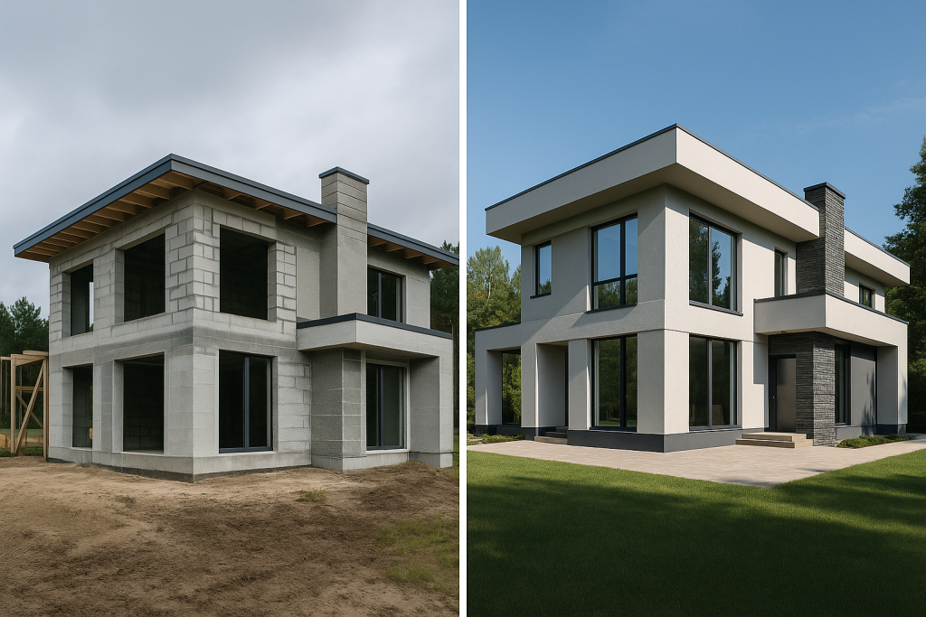 Дом из газобетона до и после подготовки