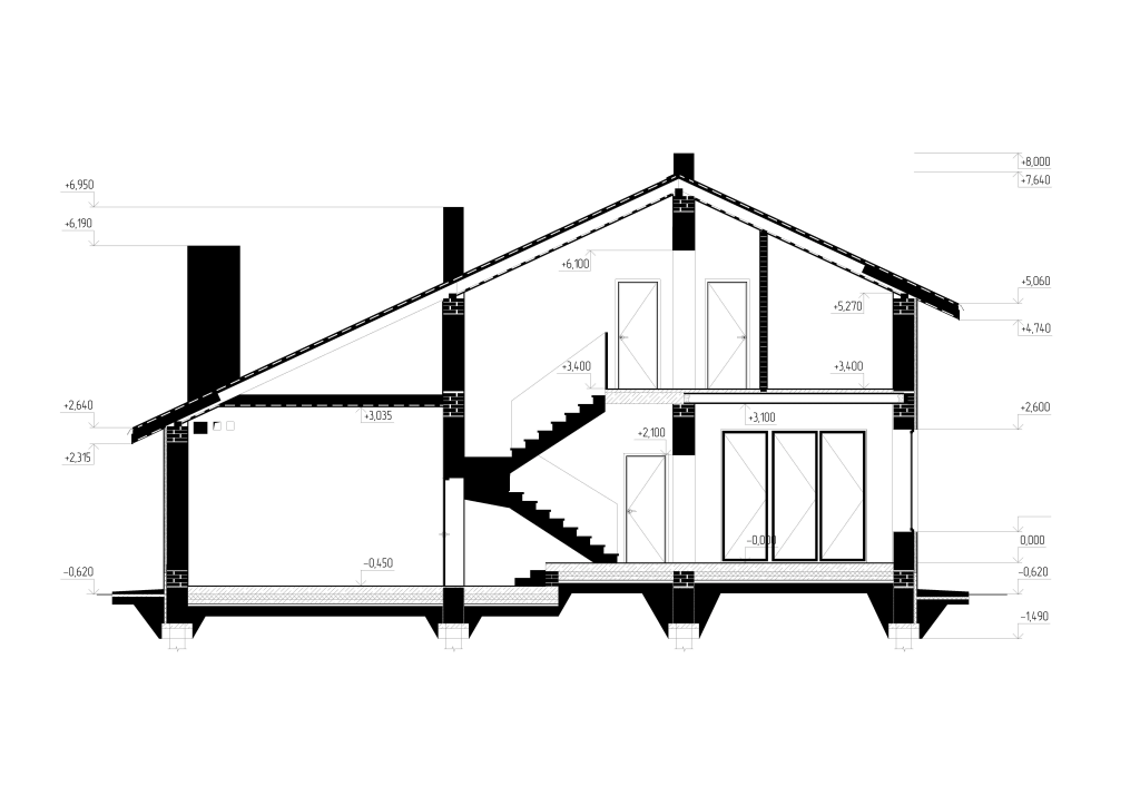 Чертеж дома с мансардой