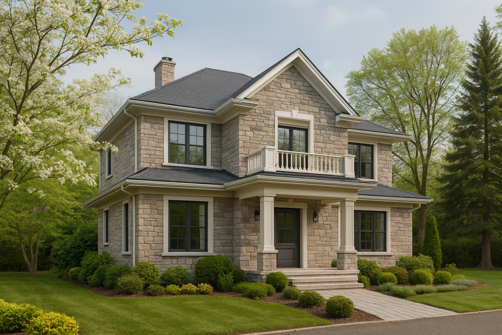 Дом из газобетона с отделкой из декоративного камня