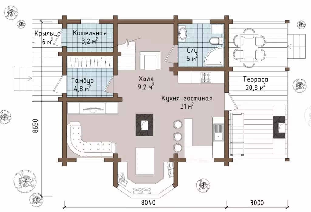 Проекты загородных домов с гаражом и баней